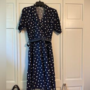 Vintage Blue and White Polka Dot belted dress